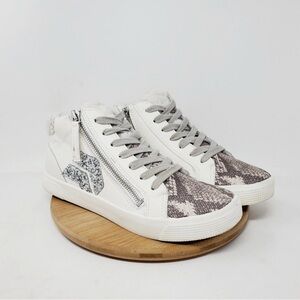 Dolce Vita White and Gray High-Top Sneakers with Snakeskin Accents